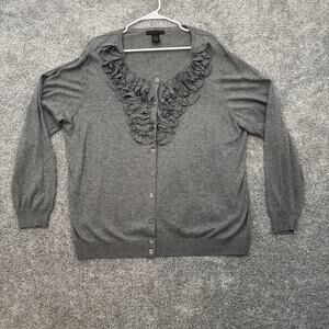 Preswick & Moore Cardigan Sweater 3X Plus Ruffle Front Merino Wool Blend Office